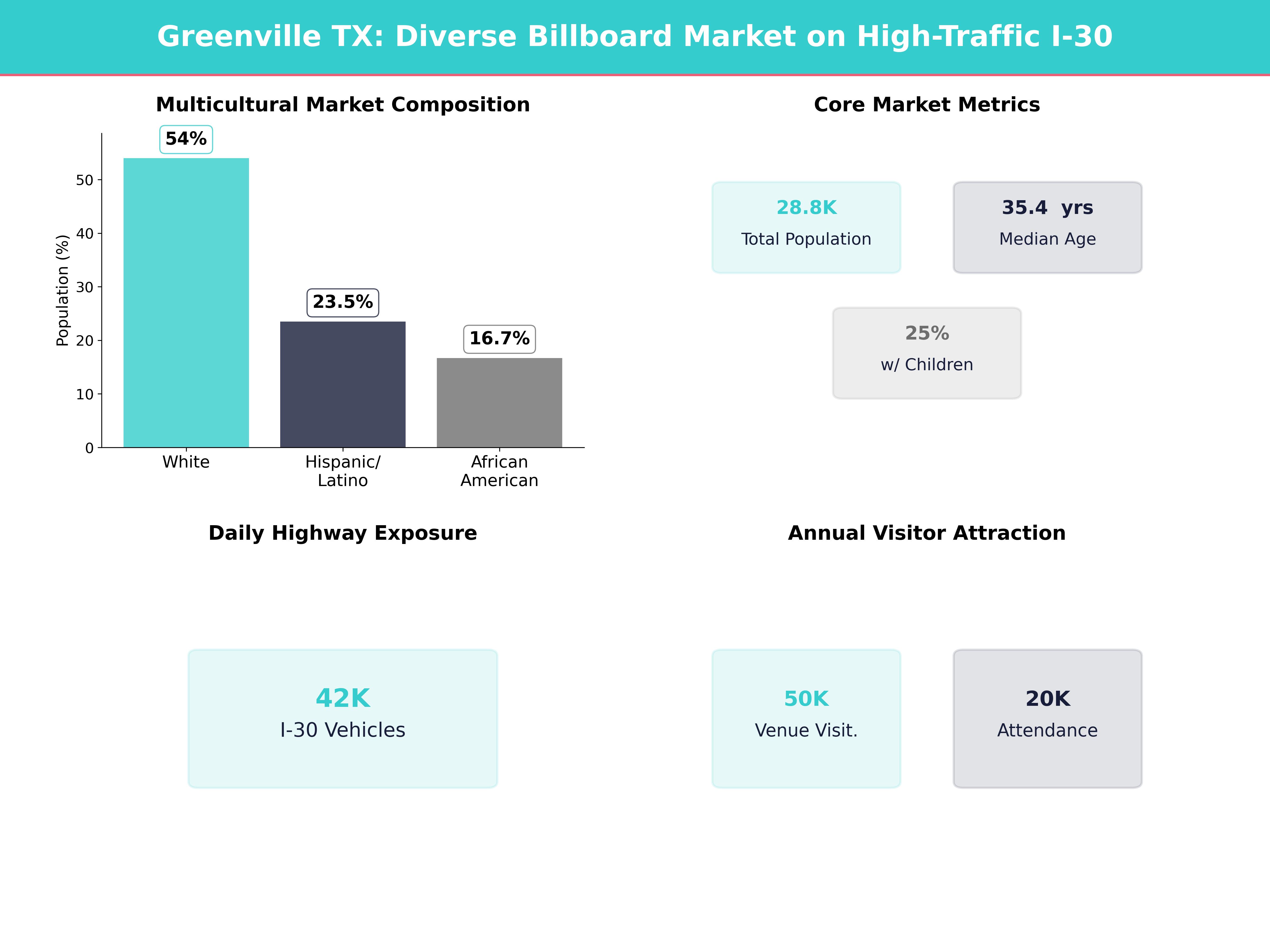 Infographic showing key insights and demographics for Texas, Greenville