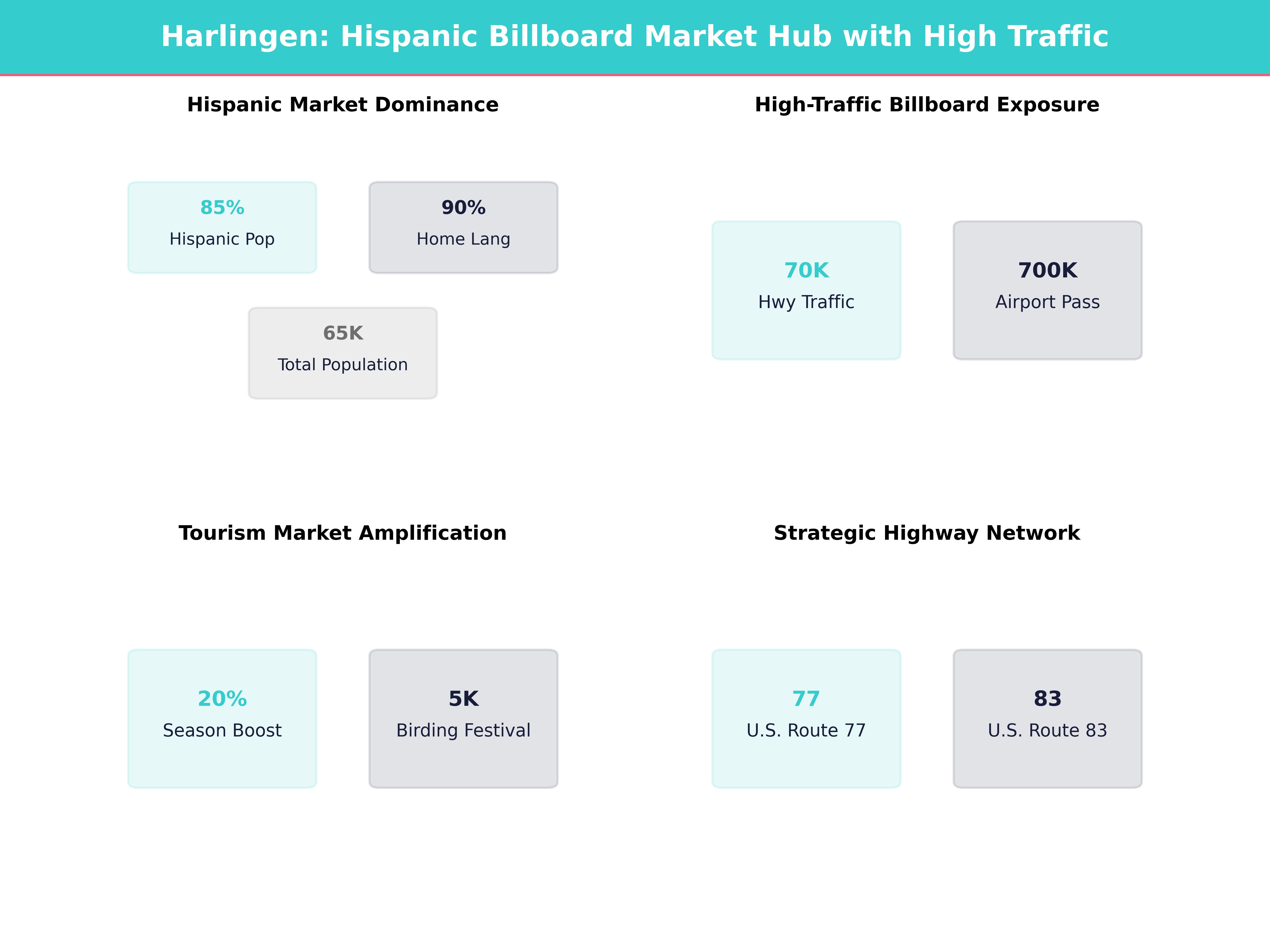 Infographic showing key insights and demographics for Texas, Harlingen