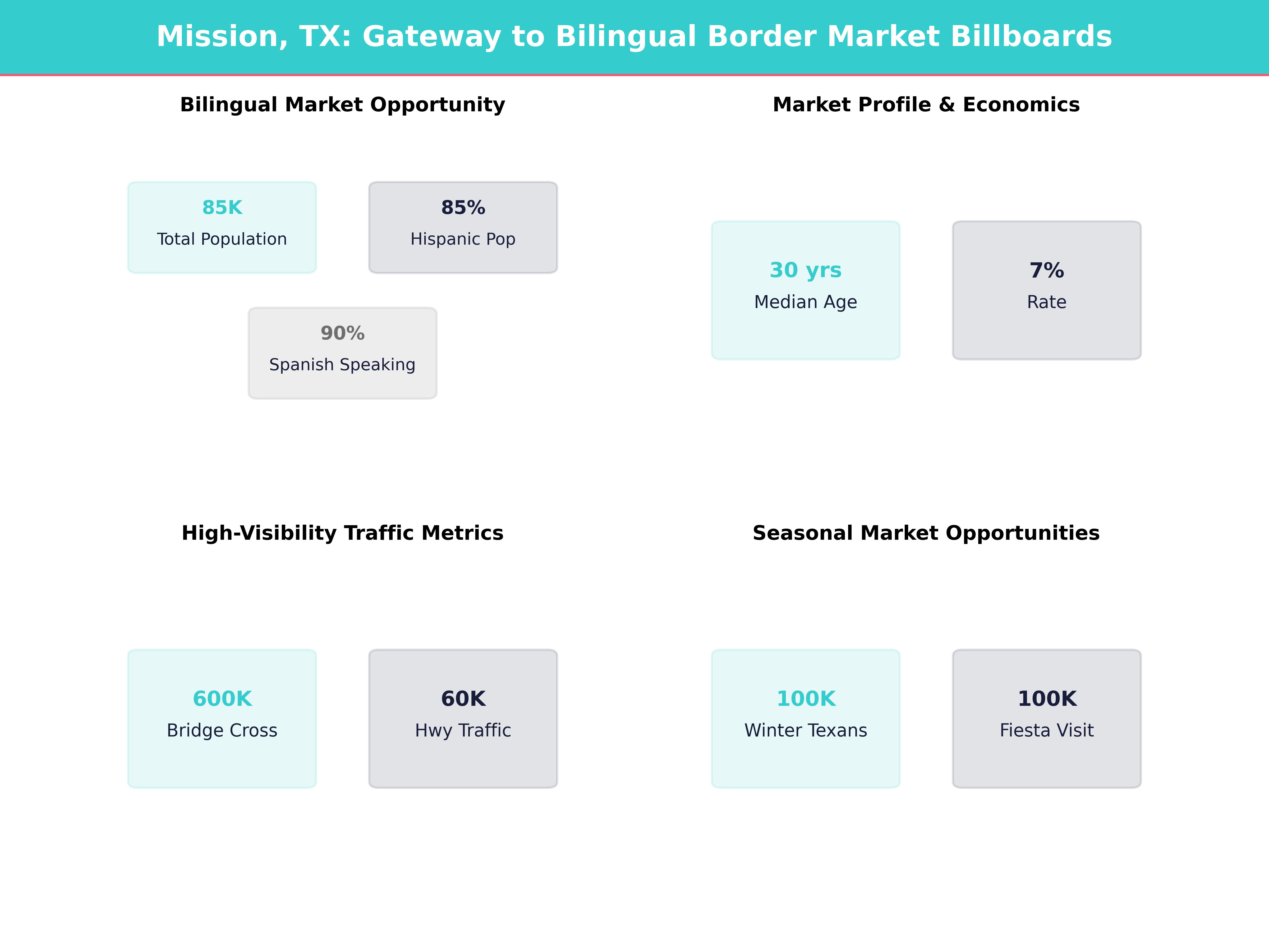 Infographic showing key insights and demographics for Texas, Mission