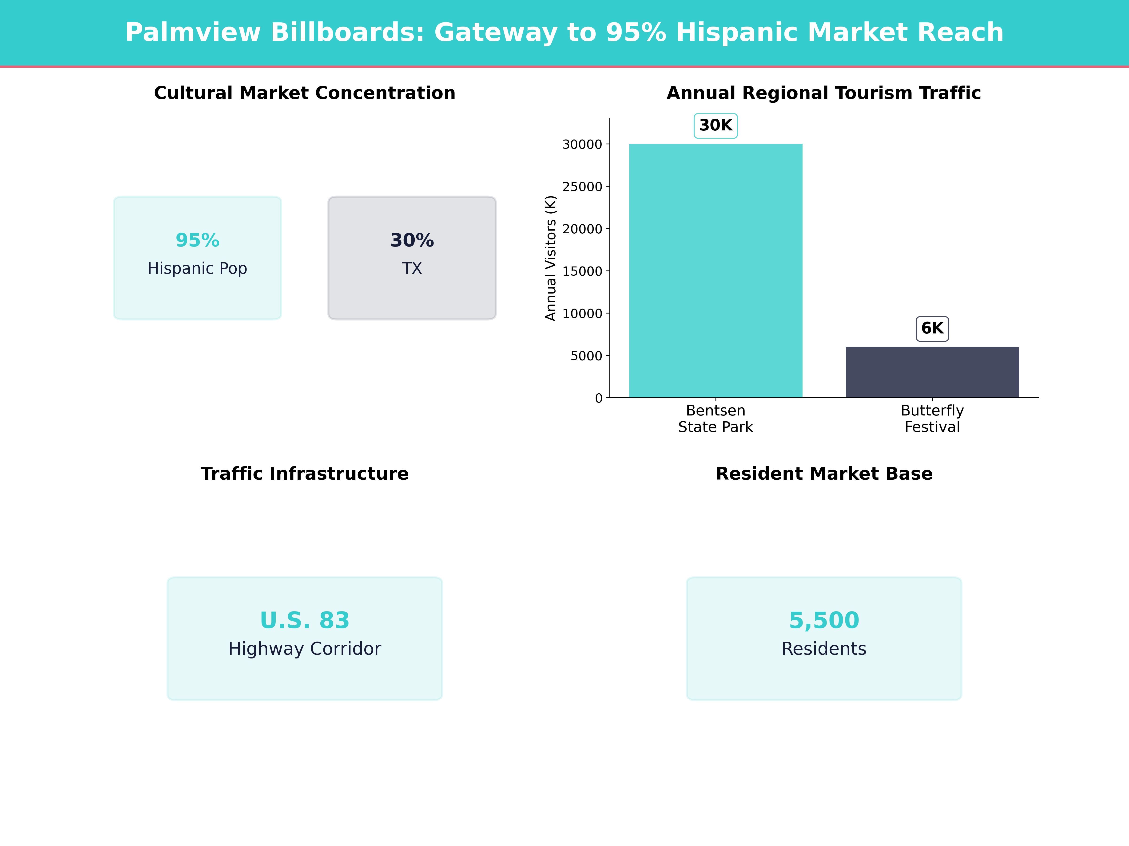 Infographic showing key insights and demographics for Texas, Palmview