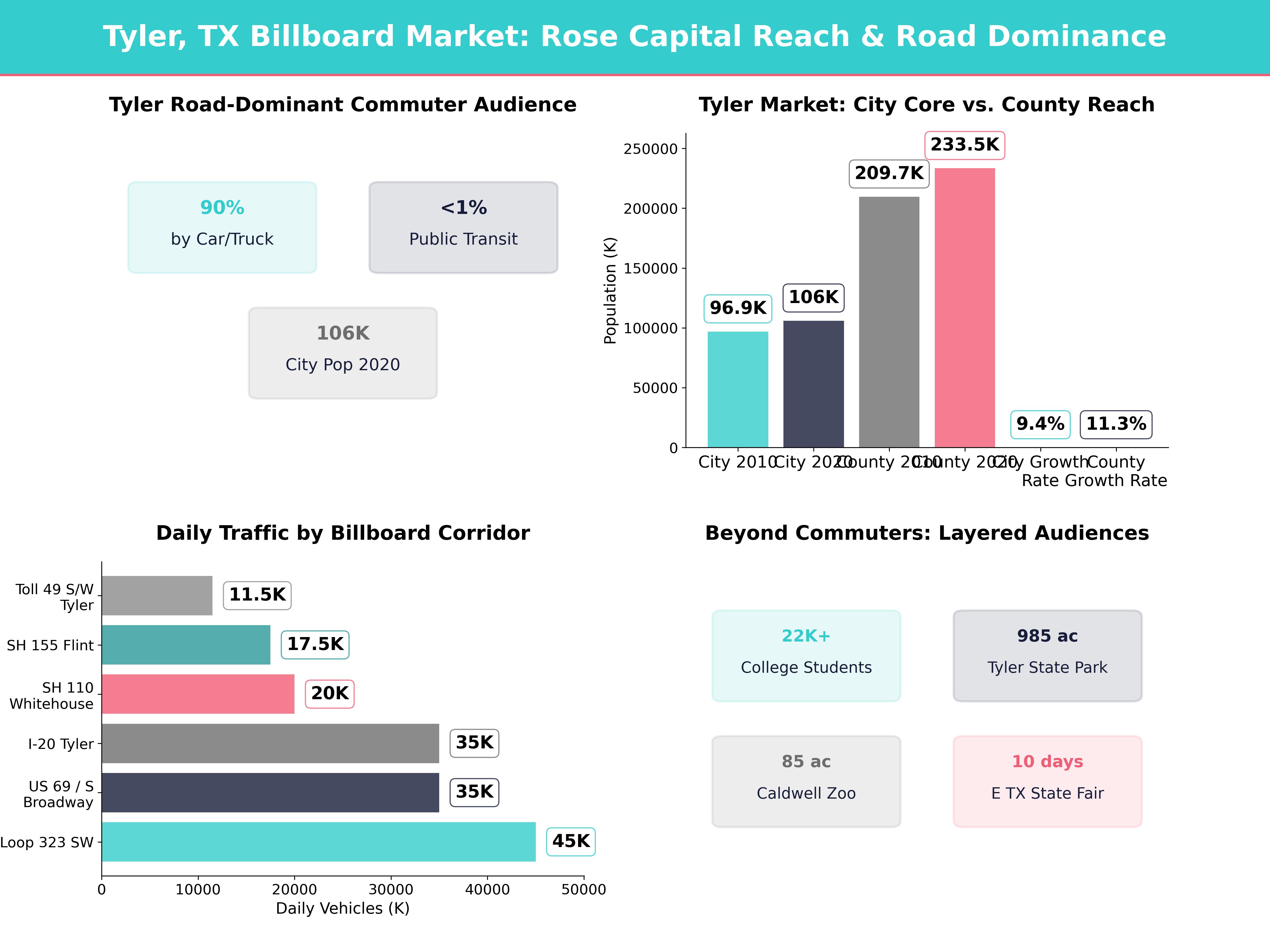 Infographic showing key insights and demographics for Texas, Tyler Tx
